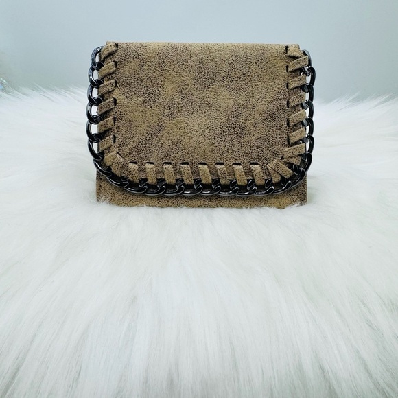 Tan Wallet with Braided Edging and Flap Closure - Picture 1 of 6